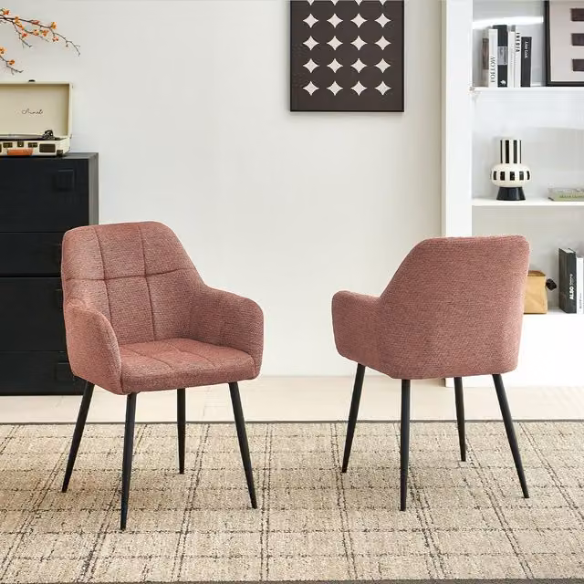 SONARA Modern Set of 2 Dining Chairs with Red Fabric Upholstery and Metal Legs