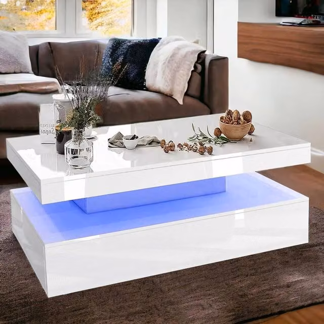 EONLION Modern LED Coffee Table with 2 Drawers in White, Width: 100 cm – 1