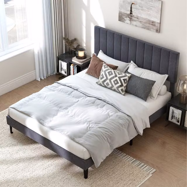 Costway Modern Upholstered Platform Bed in Grey, W/D/H: 180 x 200 cm