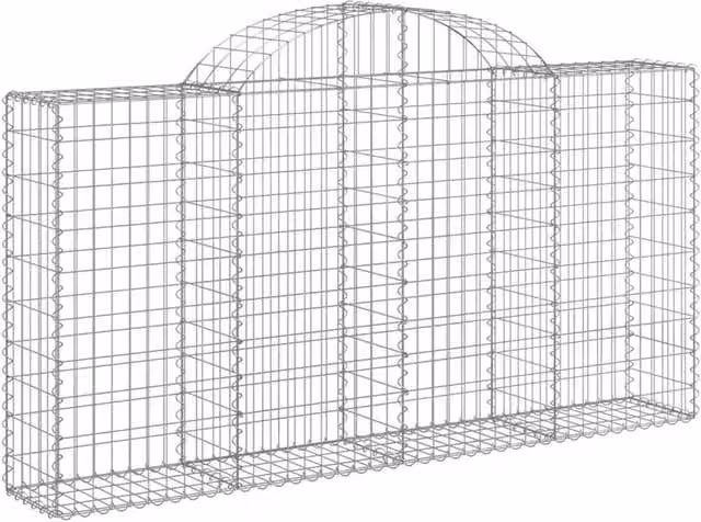 Berkfield Home Decorative Arched Gabion Baskets, 8 Piece Set, Galvanised Steel, Silver, W/D/H: 200 x 30 x 100/120 cm