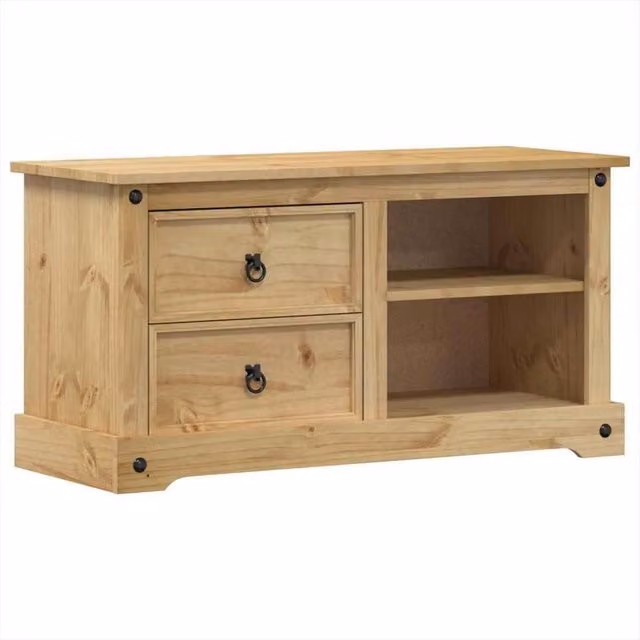 Berkfield Home Corona TV Cabinet in Tan Solid Pine Wood, W/D/H: 100 x 40 x 52 cm