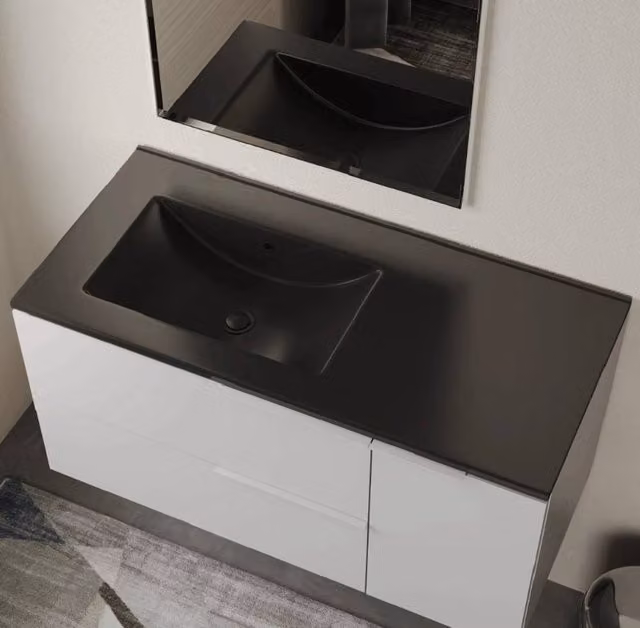 Banyetti Lira Ceramic Offset Sink, Matt Black, W/D/H: 1000 x 810 x 465 mm – 1
