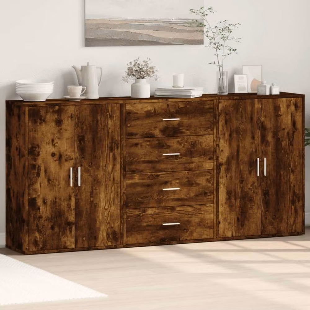 Berkfield Home Set of 3 Modern Sideboards in Smoked Oak Brown, W/D/H: 60 x 31 x 84 cm – 2