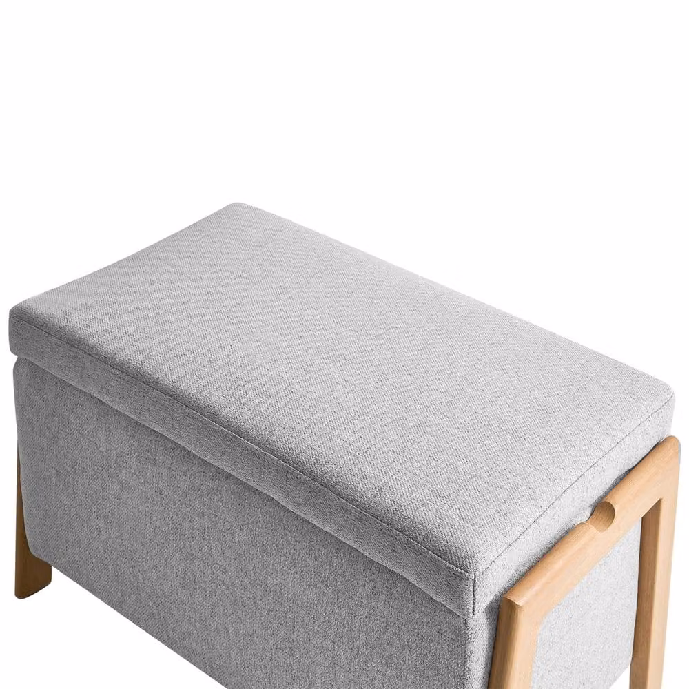 Wyld and Coco Storage Bench in Light Grey Woven Fabric with Iron Legs – 4