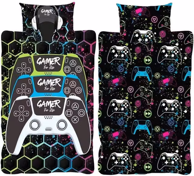 Floso Gamer For Life Graffiti Reversible Duvet Set and Pillowcase, Multicolour, W: 90 cm, L: 200 cm – 1