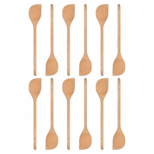 Argon Tableware Brown Wooden Cooking Spoons, Pack of 12, Heat Resistant and Non-Scratch
