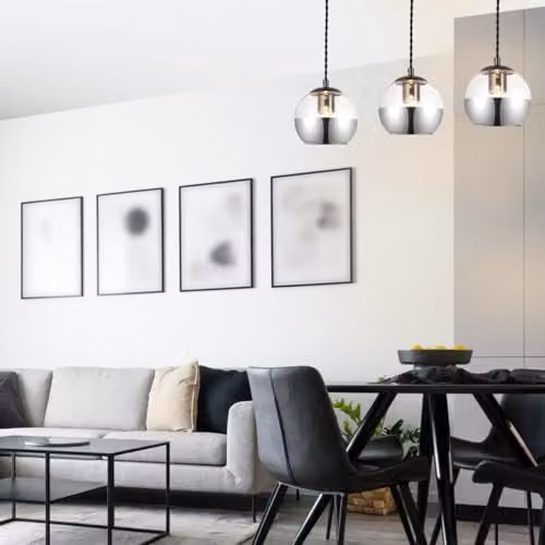 Cosylyte Marlo 3 Light Modern Bar Pendant Light with Smoky Grey Glass and Matt Black Base, W/D/H: 67 x 15 x 100 cm, 3 x E27 Max 15W LED – 2