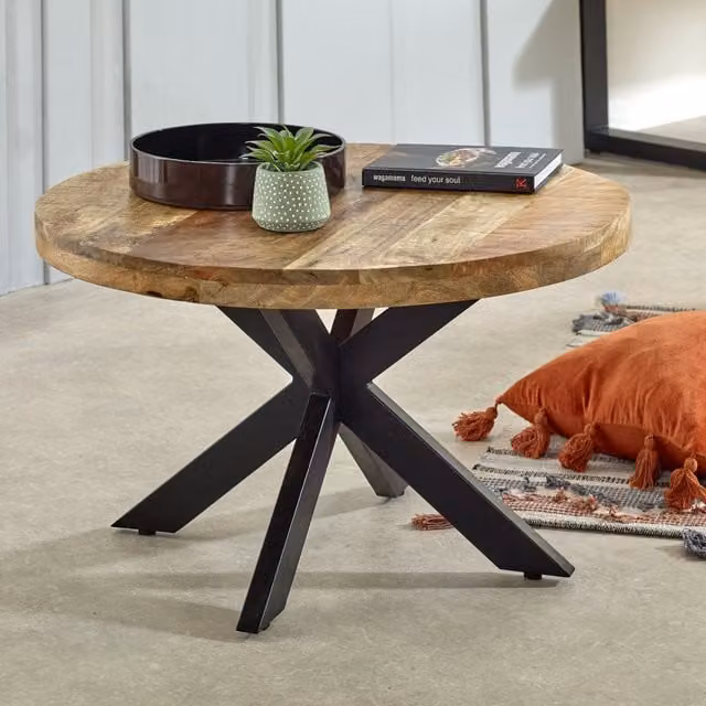 IH Design Merlin Round Mango Wood Coffee Table in Brown, W/D/H: 80 x 80 x 45 cm