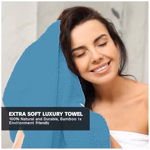 GC GAVENO CAVAILIA 2 Pack Blue Bamboo and Cotton Large Bath Towels, 500 GSM, W: 70 cm, H: 120 cm – 4
