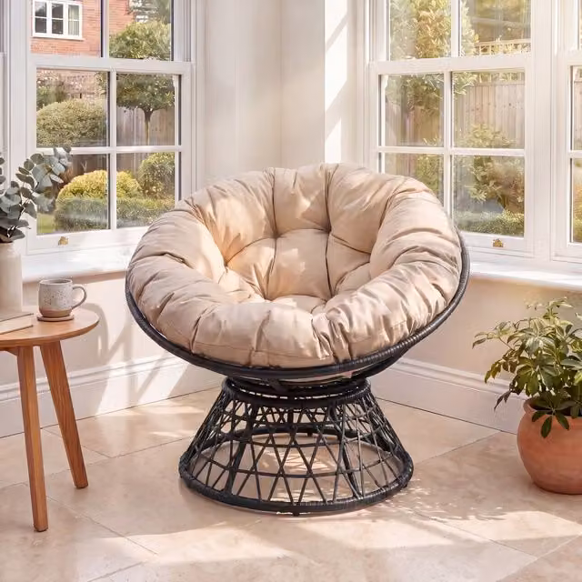 Artemis Home Liora Grey Rattan Swivel Papasan Chair for Indoor or Outdoor Use