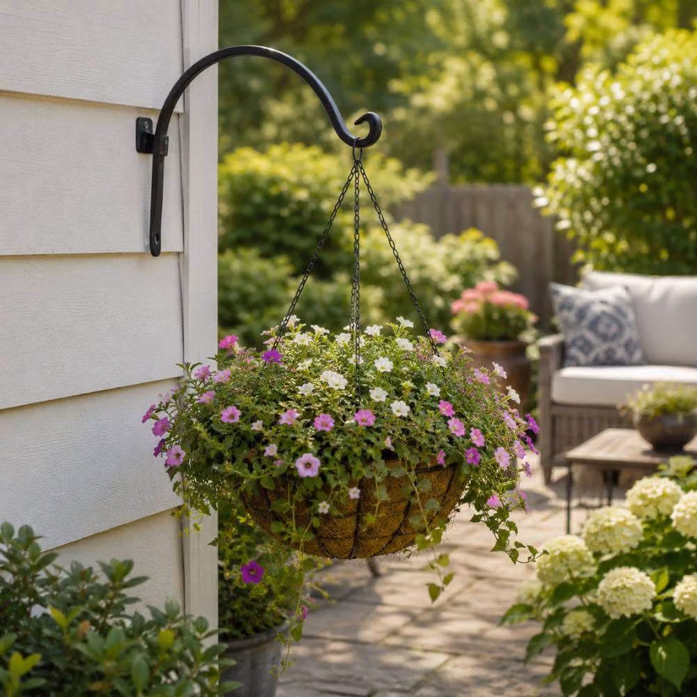 Marco Paul 11 inch Round Metal Hanging Basket Planter with Forge Hook in Black – 4