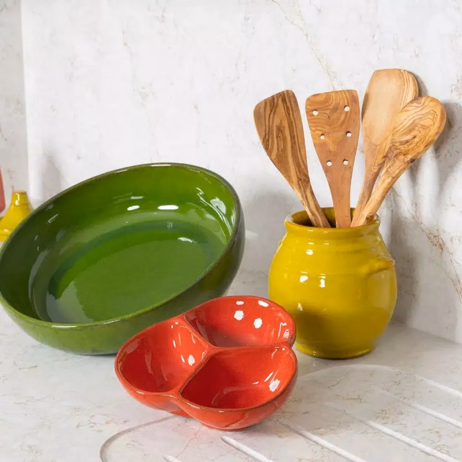 Verano Spanish Ceramics Selena Hand Dipped Glazed Ceramic Serving Bowl, Dark Green, Diameter: 27 cm – 2
