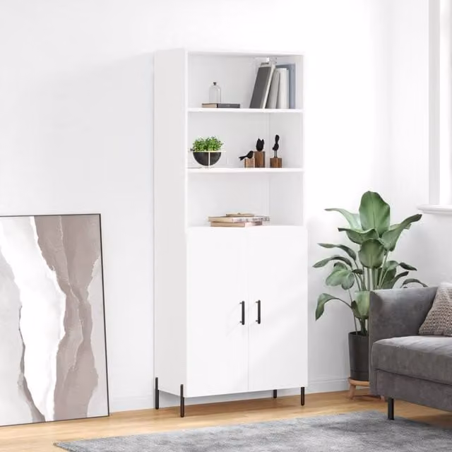 Berkfield Home Modern White Highboard with Hinged Doors and Internal Shelves, W/D/H: 69.5 x 34 x 180 cm