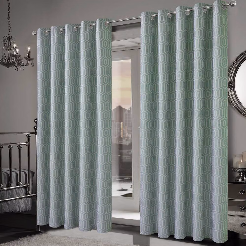 New Edge Blinds Paris Jacquard Eyelet Blackout Curtains in Green, Width: 228 cm, Height: 228 cm – 2