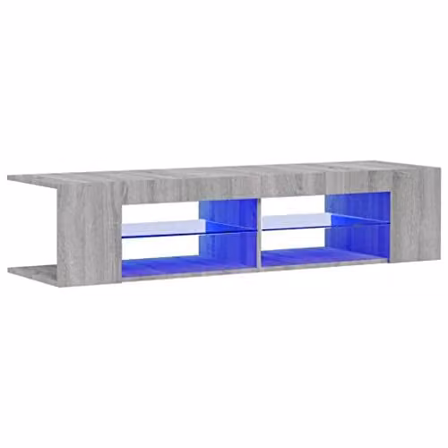 vidaXL Modern TV Cabinet with LED Lights in Grey Sonoma, W: 135 cm, D: 39 cm, H: 30 cm – 1