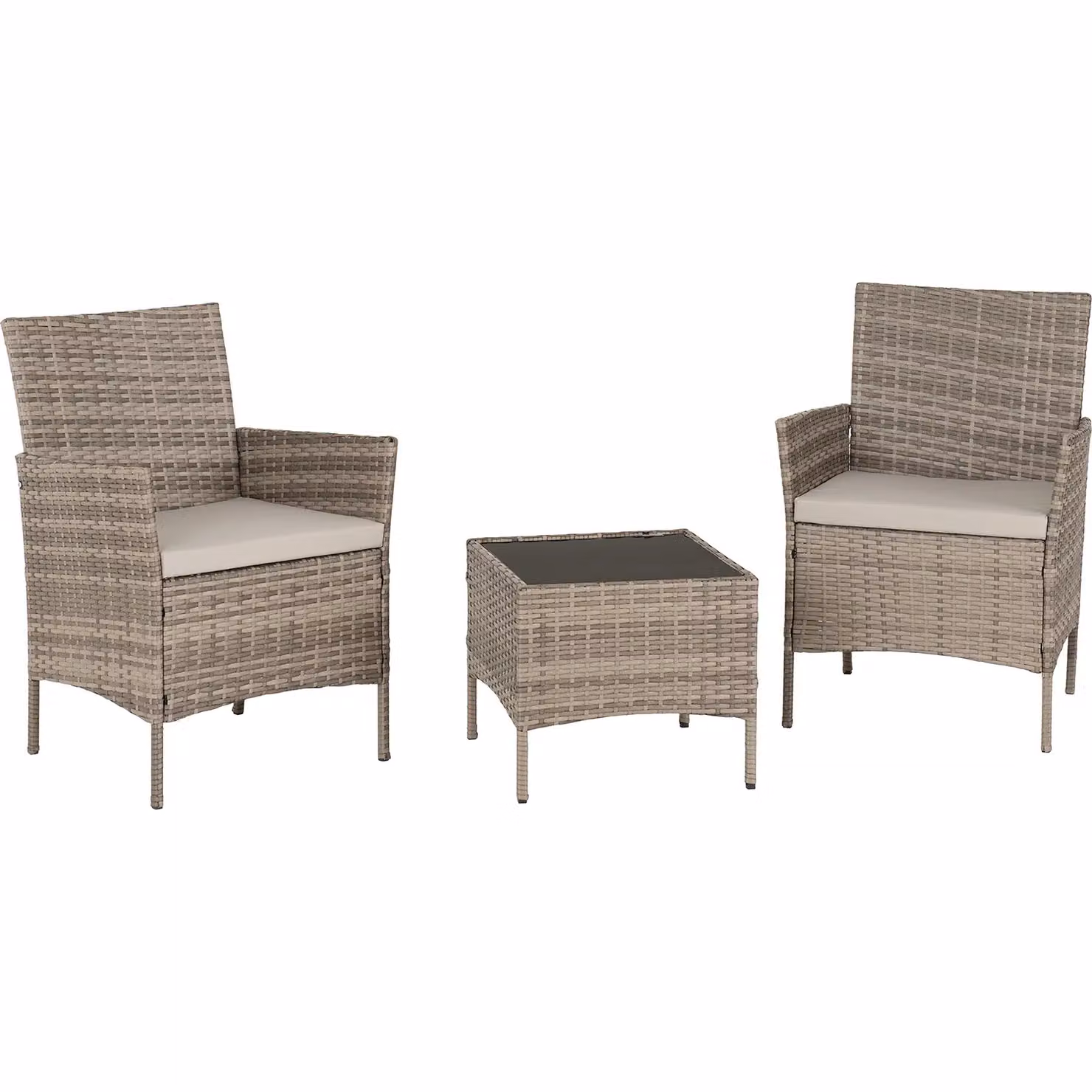 Seconique Willow 3 Piece Grey Polyrattan Garden Set with Upholstered Cushions and Black Glass Coffee Table – 4
