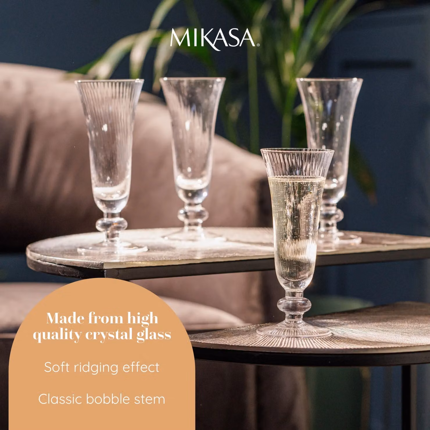 Mikasa Salerno Crystal Champagne Flute Glasses, Set of 4, 170ml, Clear – 6