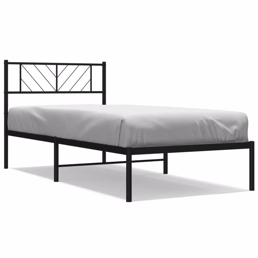 Berkfield Home Metal Bed Frame with Headboard in Black, W: 107 cm, L: 203 cm – 2