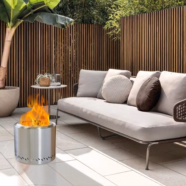BillyOh Smokeless Fire Pit Fire Bowl in Silver Stainless Steel, Diameter: 48 cm