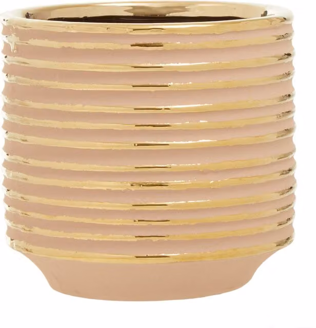 Orsina Haldis Small Round Ceramic Planter in Pink and Gold Striped Design