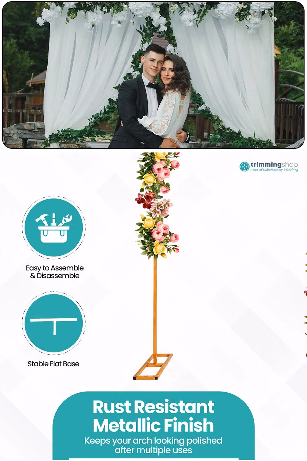 Neel Blue Gold Metal Rectangle Arch Backdrop Stand with Base, H 200 cm x W 150 cm – 2