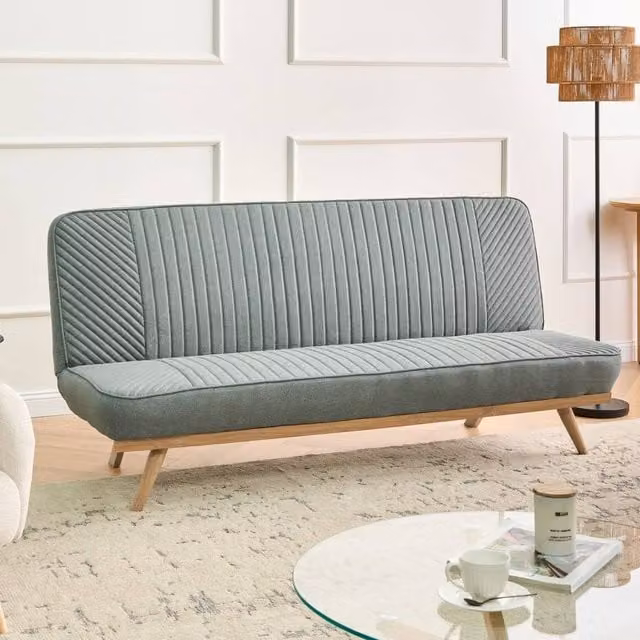 Wyld and Coco 2-Seater Green Fabric Tufted Sofa Bed with Metal Legs and Click-Clack Function, 140 x 190 cm