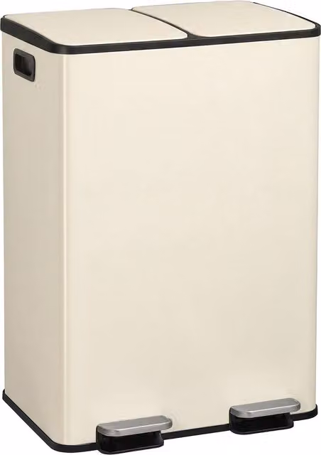 SONGMICS Double Pedal Kitchen Trash Bin, 2 x 30 l, Cream