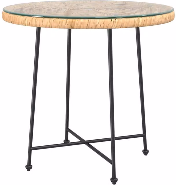 Berkfield Home Dining Table with Transparent Glass and Steel in Beige, Diameter: 80 cm – 1