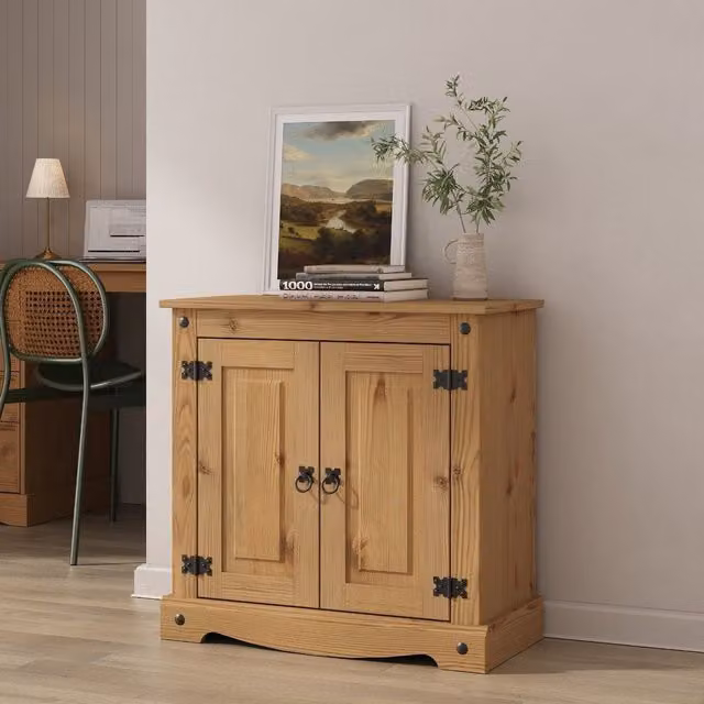 Mews Rustic Waxed Pine 2 Door Sideboard Cupboard in Black or Brown