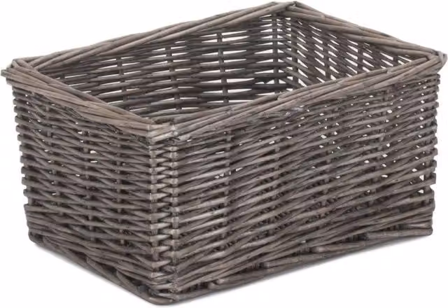 Red Hamper Rectangular Wicker Tray with Antique Wash Finish in Brown