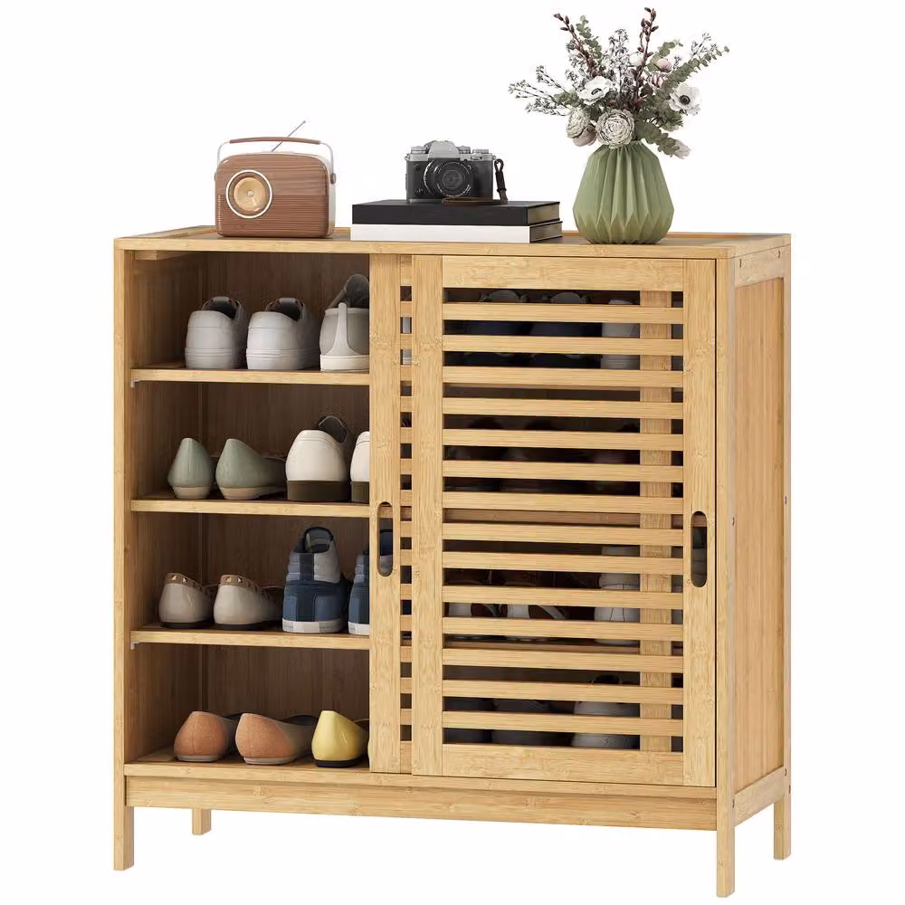 STILVORA Scandinavian Shoe Cabinet with Sliding Doors and Internal Shelves in Sand – 4