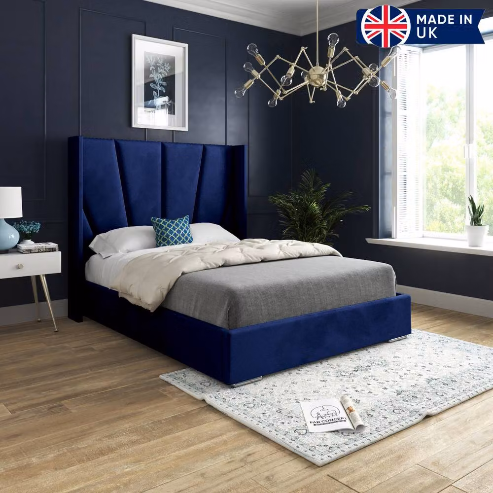 KDMD Godmanchester Wide Curved Blue Soft Velvet Upholstered Designer Bed Frame, Super King, W/D/H: 200 x 189 x 137 cm – 3