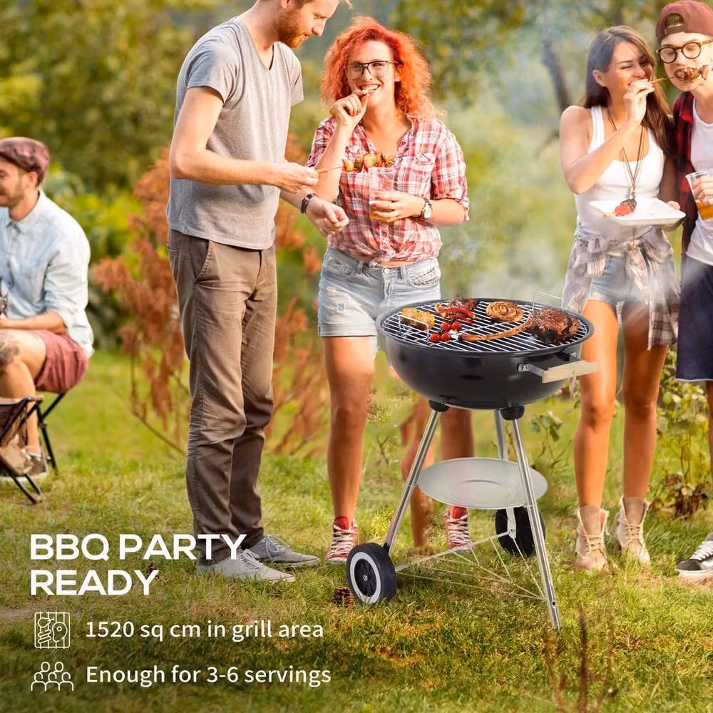EONLION Portable Round Kettle Charcoal BBQ Grill in Black, Diameter: 100 cm – 3