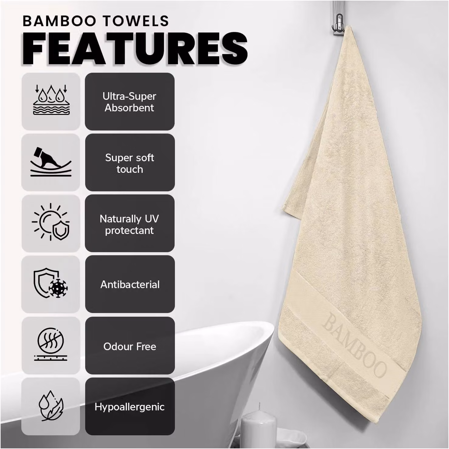 GC GAVENO CAVAILIA Bamboo and Cotton Hand Towels, 2 Pack, Beige, W/D/H: 50 x 80 cm – 5