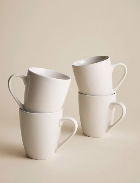 M&S 4 Pack Everyday White Ceramic Mugs