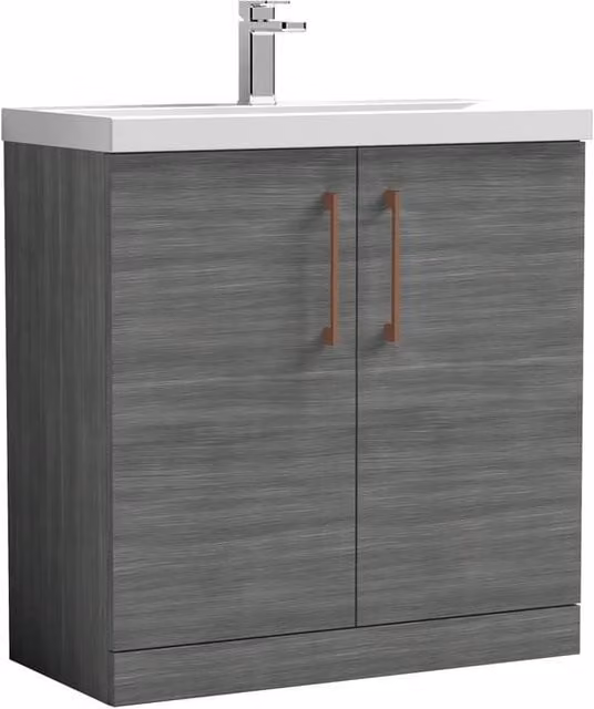 Balterley Anthracite Woodgrain 2-Door Bathroom Floor Vanity Unit with Basin, Grey