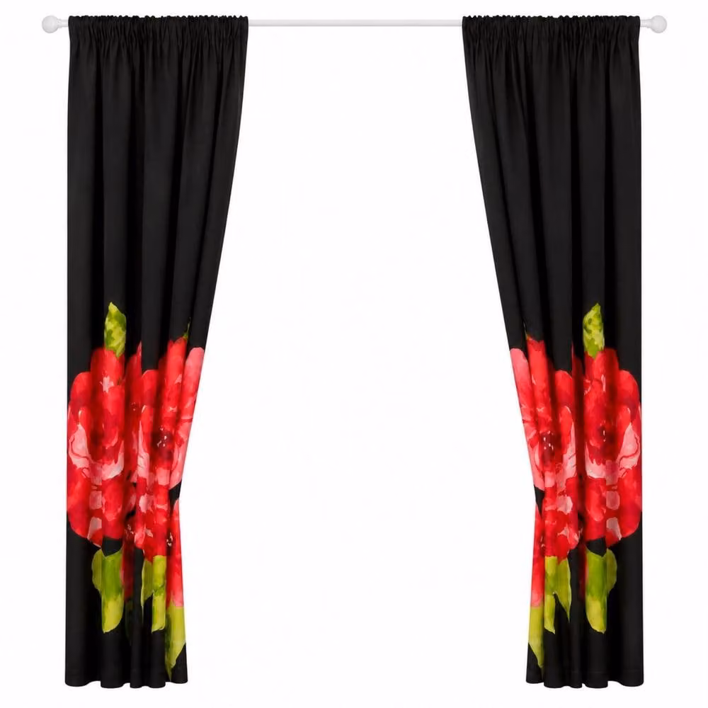 Smart Living Grace Floral Curtains Pair with Tie Backs in Black, Width: 167 cm, Drop: 183 cm – 4