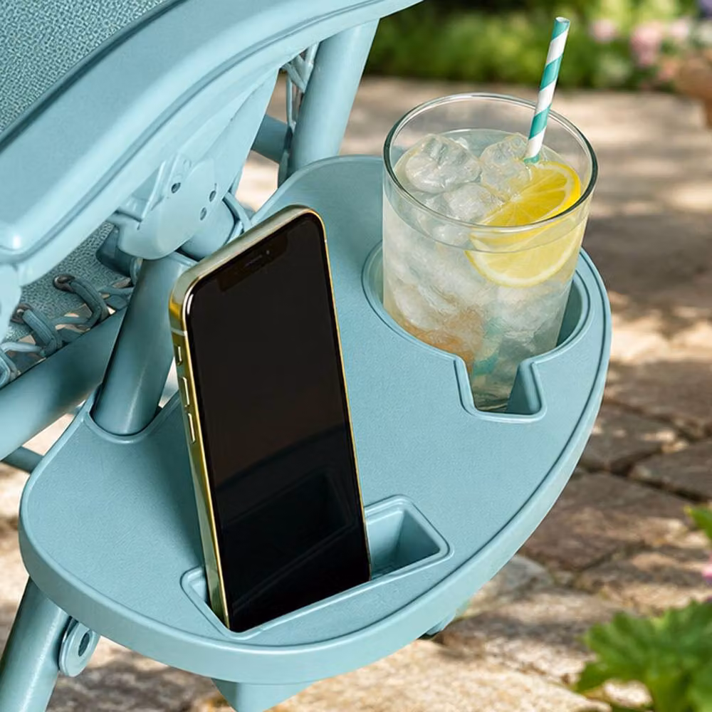 Neo Zero Gravity Recliner Garden Sun Loungers in Aqua Textilene Fabric with Armrests and Adjustable Headrest – 6