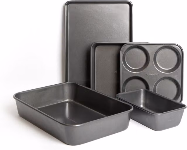 MasterClass 5pc Bakeware Set in Grey, including Roasting Pan, Baking Trays, Loaf Tin and Yorkshire Pudding Pan
