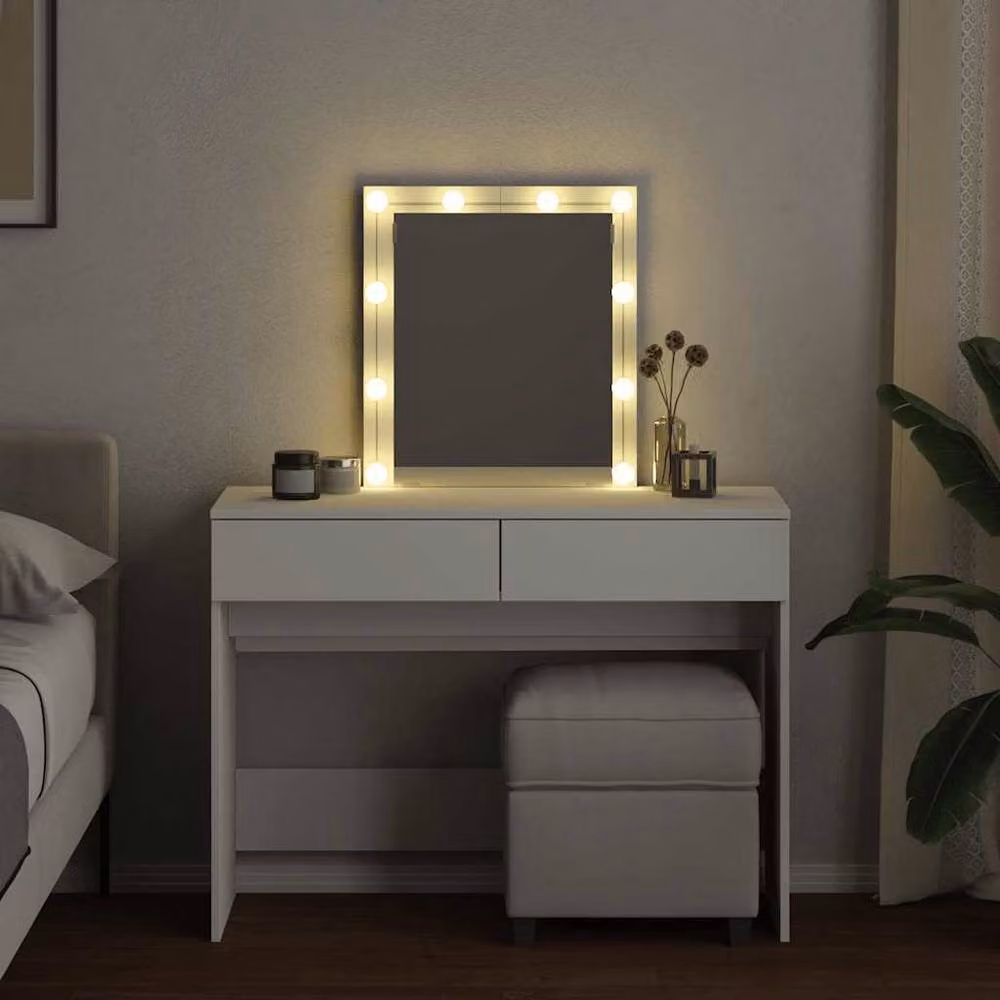 Berkfield Home Hollywood LED Dressing Table in White, W/D/H: 100 x 40 x 130 cm – 3
