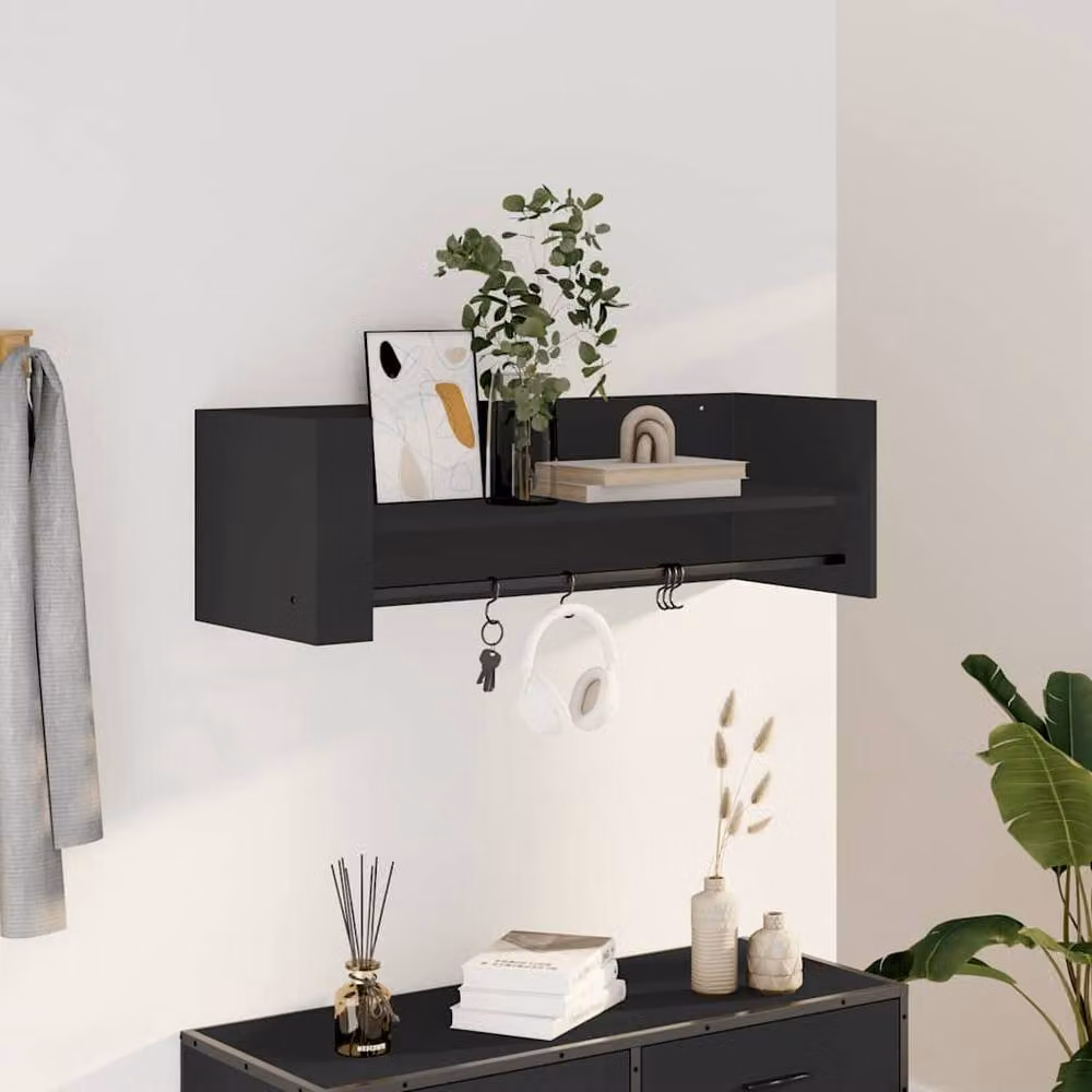 Berkfield Home Black Wall Mounted Shelf in MDF, W/D/H: 100 x 35 x 30.5 cm – 2