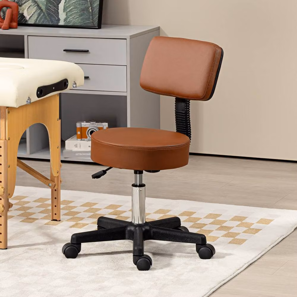 STILVORA Beauty Stool with Back Pad and Wheels, Brown – 2