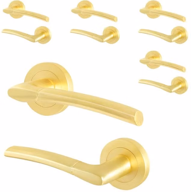 AFIT Satin Brass Round Rose Internal Lever Door Handles, 5 Pairs, Gold