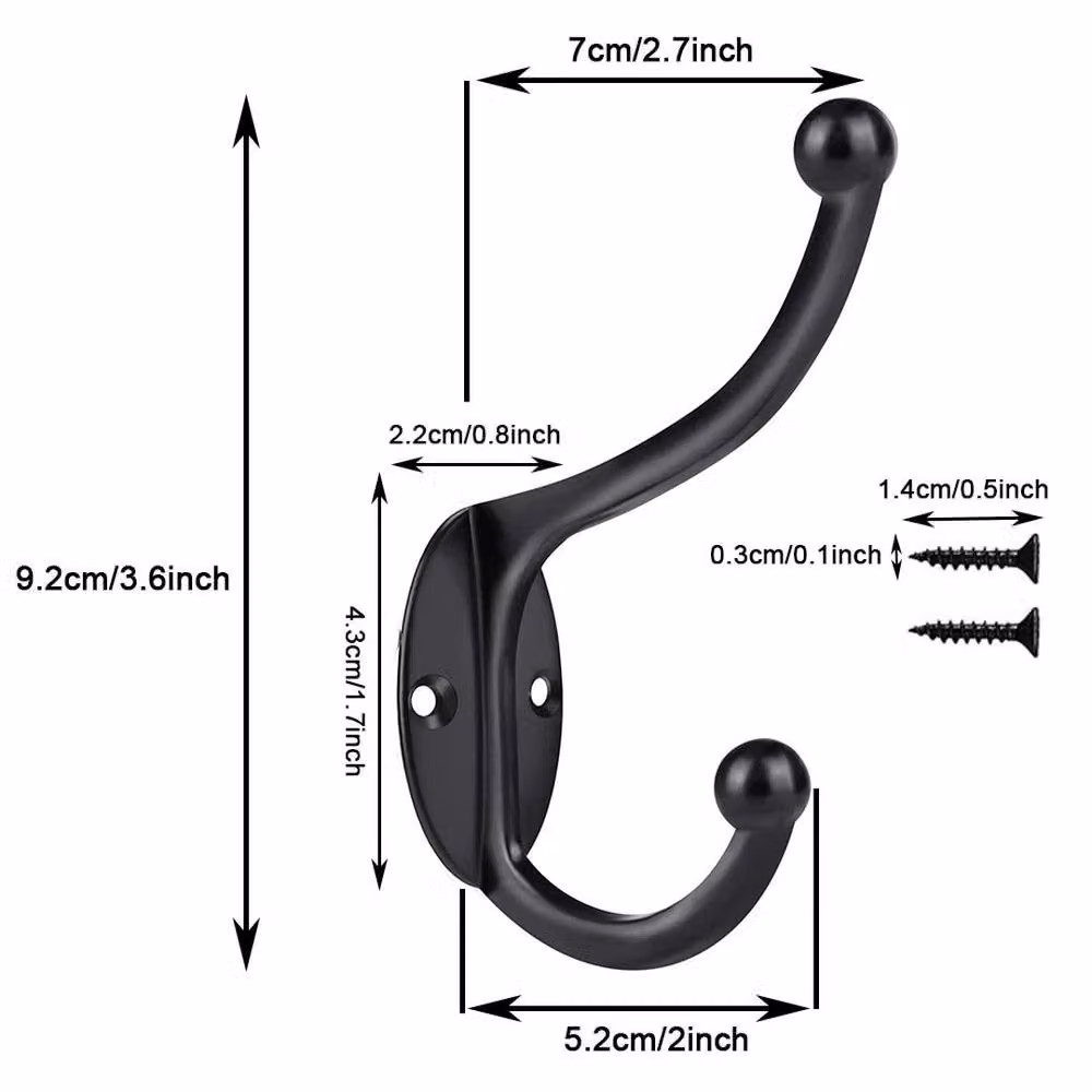 Kelvenix Double Hat and Coat Hooks in Polished Black Metal with 30 Hooks and 60 Screws – 2