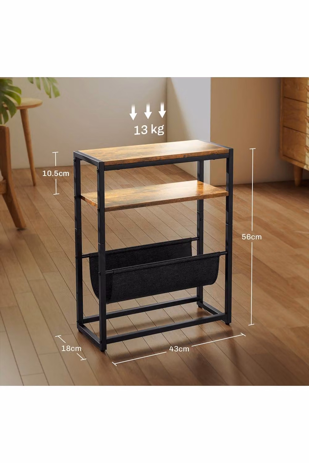 ERGOVEXA 3-Tier Narrow Side Table in Rustic Brown and Black – 2