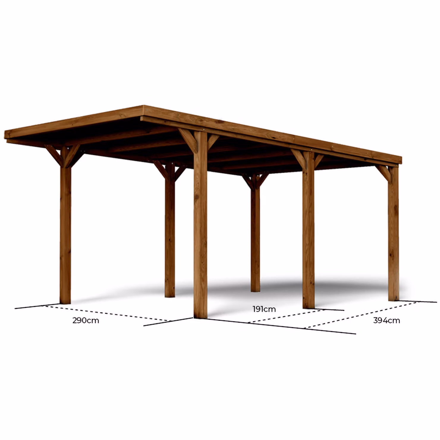 Cerland Victor Brown Wooden Lean-to Pent Carport with Polycarbonate Roof and Surface-Mounted Feet – 2