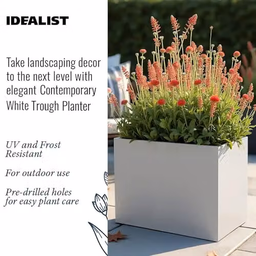 IDEALIST White Reinforced Stone Outdoor Trough Planter, 40L – 4