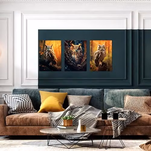Simpa Golden Owl 3 Panel Canvas Wall Art in Gold and Multicolour – 4