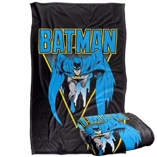 Warner Bros. Batman Leaping Over Gotham Super Soft Fleece Throw Blanket, Multicolour, W: 91.44 cm x D: 91.44 cm x H: 147 cm