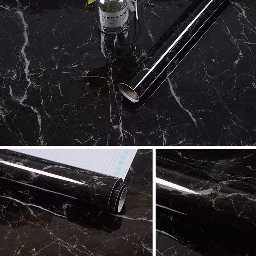 PAWNORA Black Marble Self Adhesive Vinyl Wrap Kitchen Worktop Film, 10m – 1